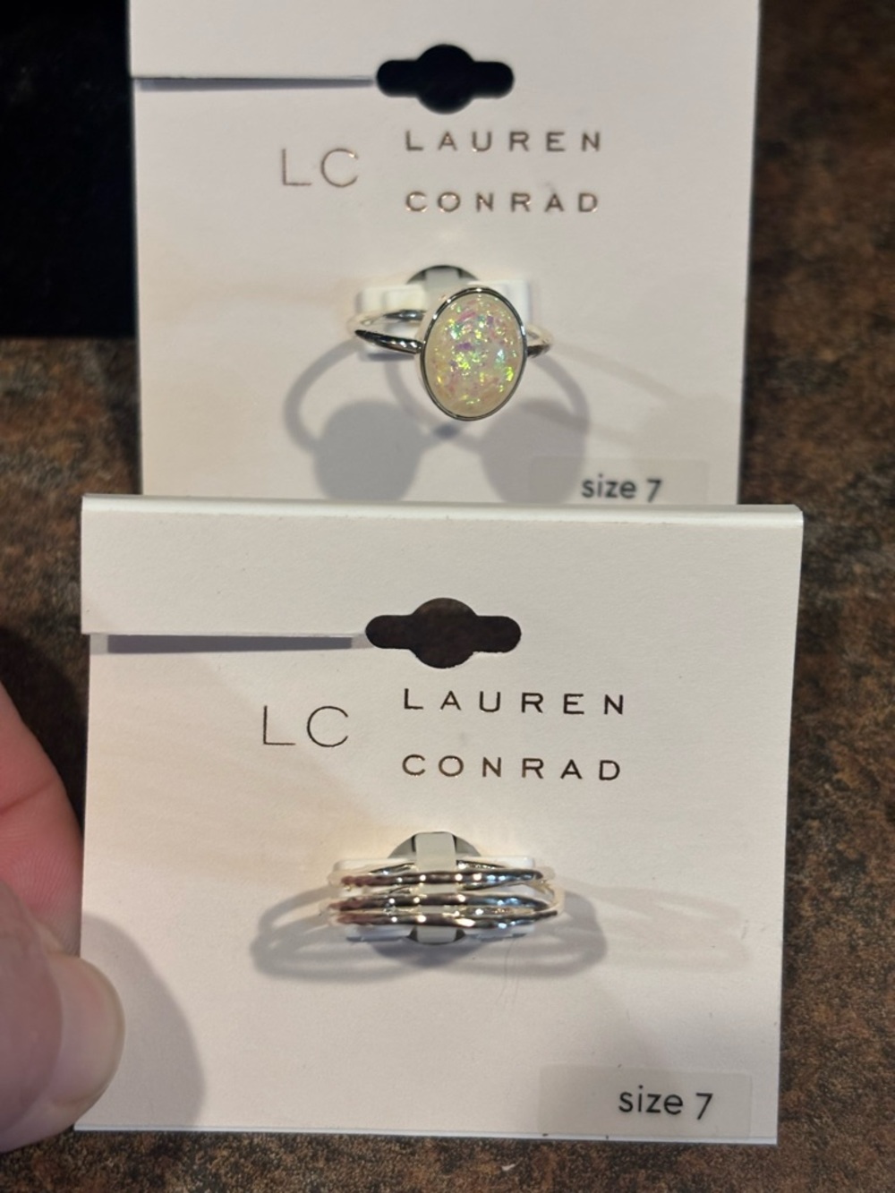 LC Lauren Conrad Silver-Tone Opal Oval Ring and more - Size 7